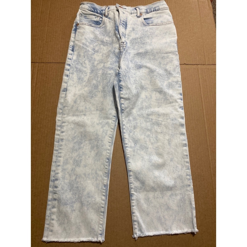 Express Original Slim Ankle Super High Rise Acid Wash Raw Hem Jeans 4R Lt Blue